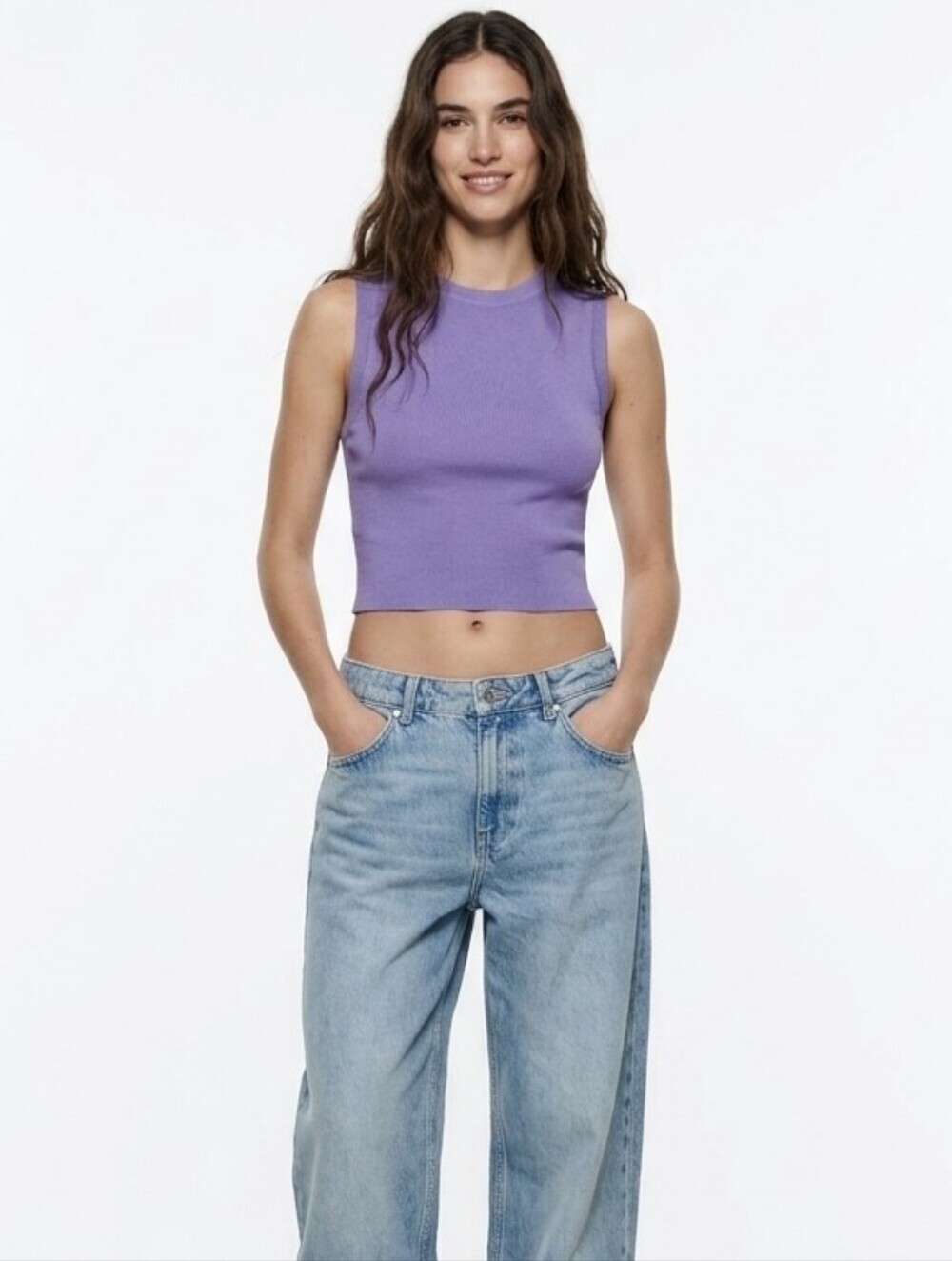 NWT ZARA Sleeveless Knit Cropped Tank Top In Purple - S